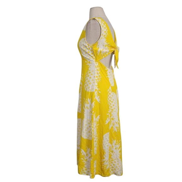 Anthropologie Maeve Yellow White Pineapple Midi Dress Sz 6 Rayon Linen Vacation - Picture 6 of 11